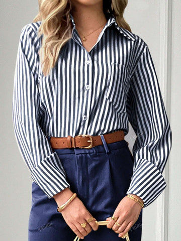 Casual Striped Shirt Blouse