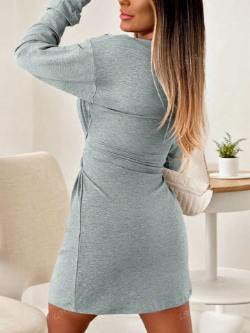 Casual Waist Tie Long Sleeve Dress, Autumn