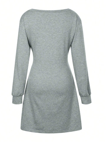 Casual Waist Tie Long Sleeve Dress, Autumn