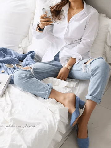 Casual White Collar OL Style Women's Shirt