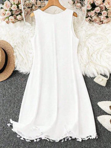 Casual Women's Loose A-Line Hem Tassel Print Dress, Summer