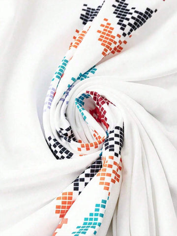 Casual Women's Loose A-Line Hem Tassel Print Dress, Summer