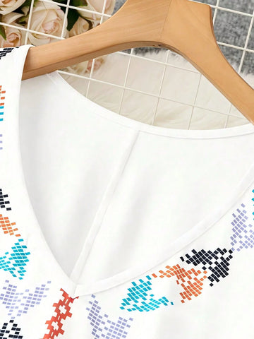 Casual Women's Loose A-Line Hem Tassel Print Dress, Summer