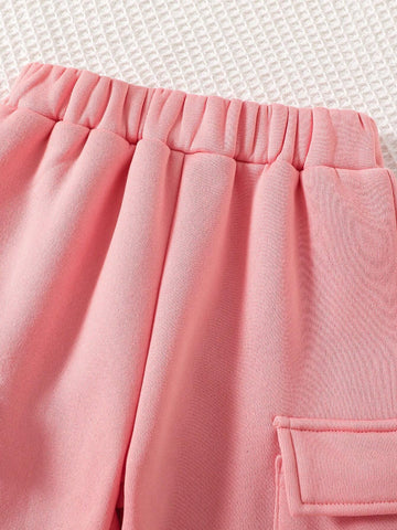 Cat Print Crew Neck Sweatshirt And Sweatpants Set For Young Girls