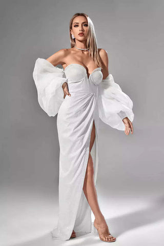 Cataleya White Puff Sleeves Maxi Dress