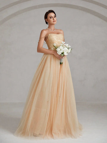 Chain Detail Mesh Prom Tube Gown