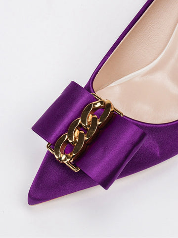 Chain & Bow Decor Point Toe Heeled Court Pumps