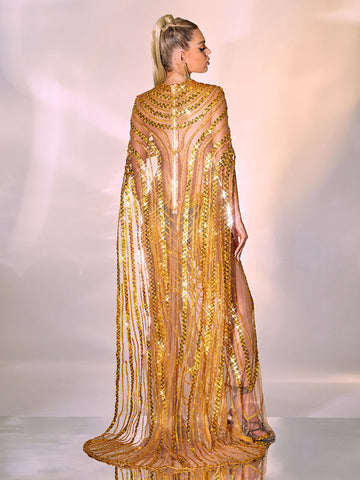 Chana Sequin Crystal Mesh Maxi Dress