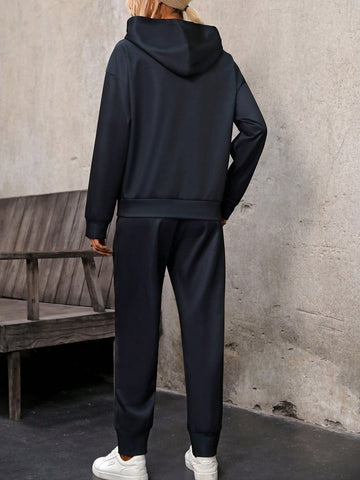 Character Print Drop Shoulder Hoodie And Sweatpants
