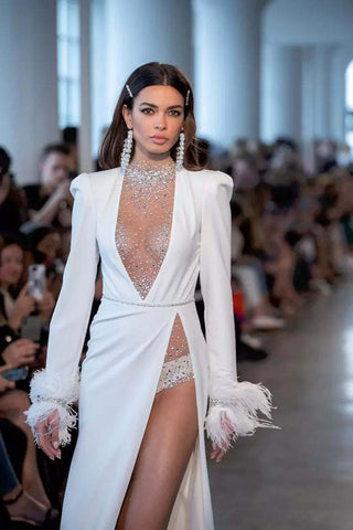 Charlee White Feather Diamante Dress