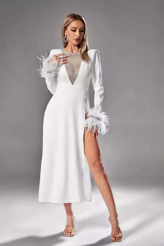Charlee White Feather Diamante Dress