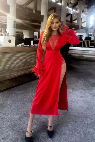 Charlee White Feather Diamante Dress