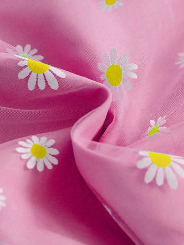 Charming Girls Pale Blue Daisy Mesh Layered Dress