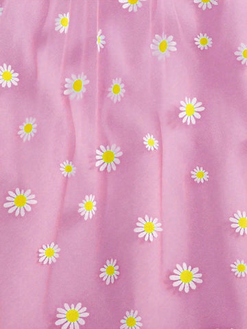 Charming Girls Pale Blue Daisy Mesh Layered Dress