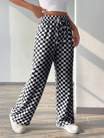 Checkered Pants With Tied Waist