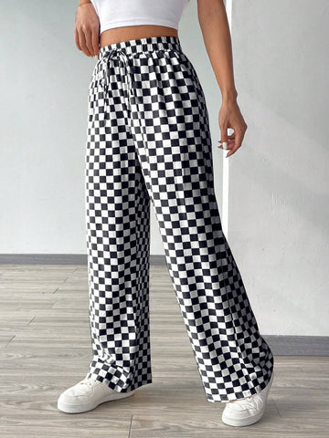 Checkered Pants With Tied Waist