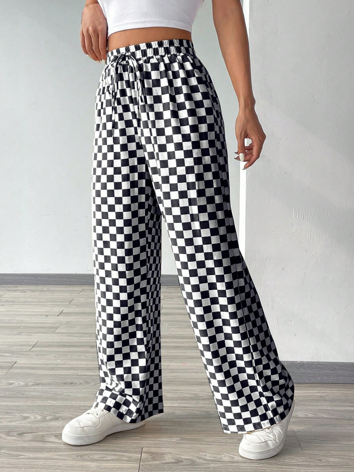 Checkered Pants With Tied Waist