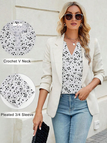 CheersLife Women's 3/4 Sleeve Blouses And Tops Business Dressy Casual Shirts Double Layers Mesh Tunics Tops