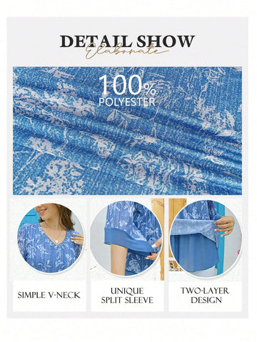 CheersLife Womens Dressy Blouse Double Layers Mesh Shirt Long Flared Sleeve Tunic Tops