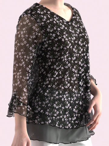 CheersLife Women's Dressy Casual,Double Layers Mesh Elegant Summer Blouses,Short Sleeve V Neck Women's Tunic Tops