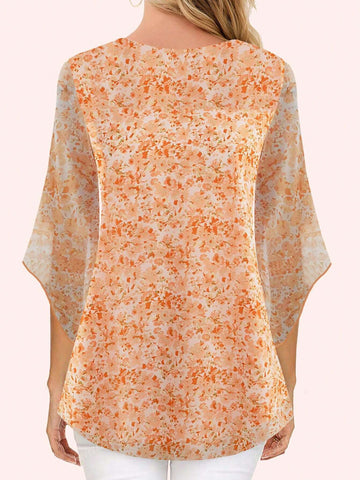 CheersLife Womens Ruffle 3/4 Sleeve V Neck Double Layers Mesh Blouses Loose Fit Flowy Tunic Tops