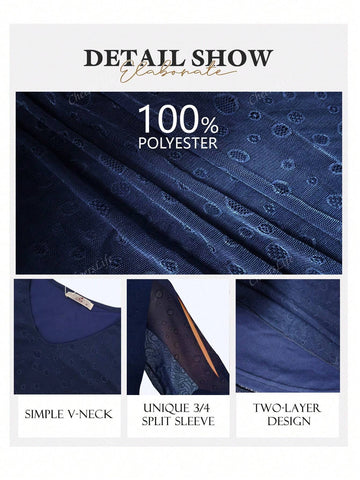 Womens Ruffle 3/4 Sleeve V Neck Double Layers Mesh Blouses Loose Fit Flowy Tunic Tops