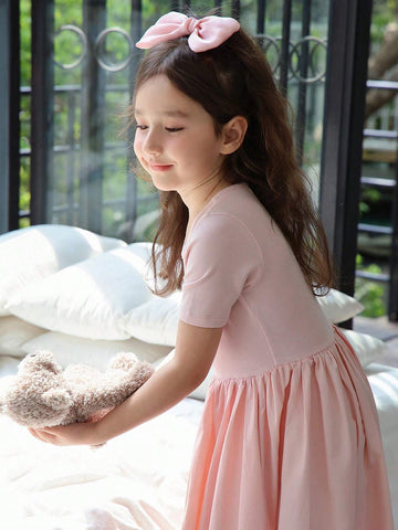 Chenchen Mom Girls' Short Sleeve Dress, New Summer French Style Sweet Princess Dress With Waistband 5912D