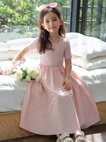 Chenchen Mom Girls' Short Sleeve Dress, New Summer French Style Sweet Princess Dress With Waistband 5912D