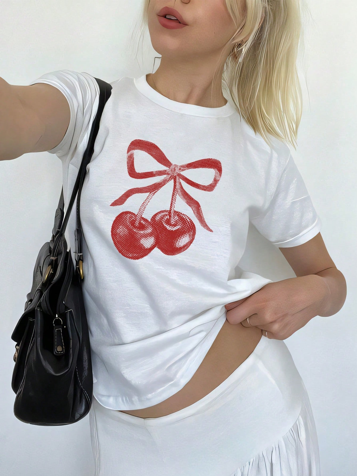 Cherry And Bowknot Printed Regular T-Shirt
