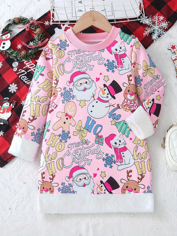 Chic Girls' Floral Dress With Ruffle Trim - Stretchy & Comfortable Fabric, Perfect For Casual Vacations & Gifts, Long Sleeve, Round Neck