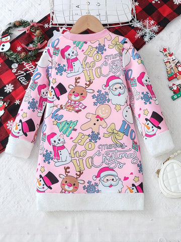 Chic Girls' Floral Dress With Ruffle Trim - Stretchy & Comfortable Fabric, Perfect For Casual Vacations & Gifts, Long Sleeve, Round Neck