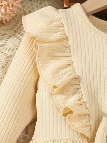 Chic Girls' Knit Ribbed Long Sleeve Dress - Lightweight & Stretchy, Perfect For Spring/Fall