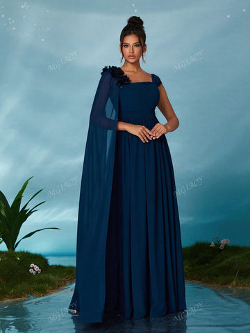 Chiffon Floral Sequin Accent One-Shoulder Bridesmaid Dress