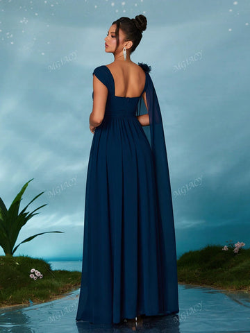 Chiffon Floral Sequin Accent One-Shoulder Bridesmaid Dress