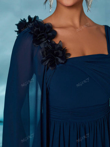 Chiffon Floral Sequin Accent One-Shoulder Bridesmaid Dress