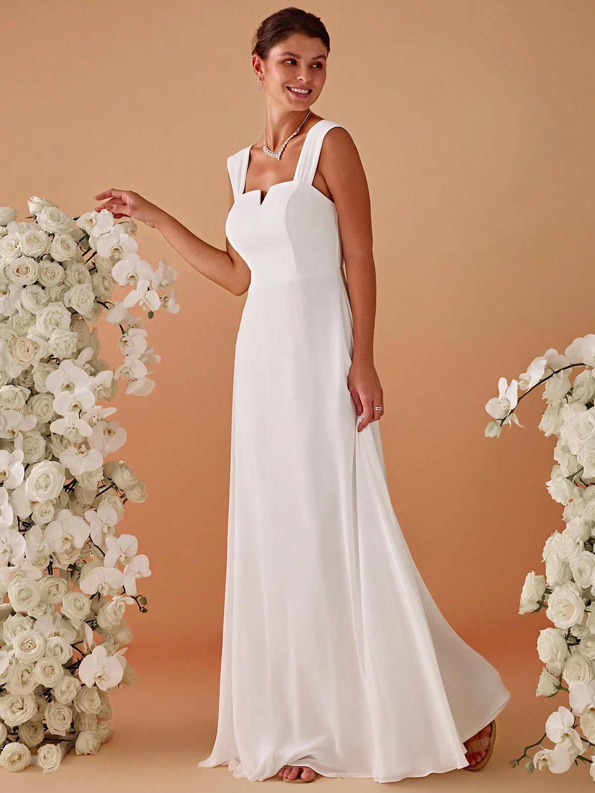 Chiffon High Waist Square Neck Wedding Dress
