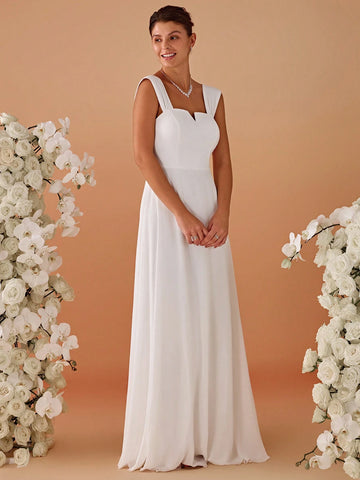 Chiffon High Waist Square Neck Wedding Dress