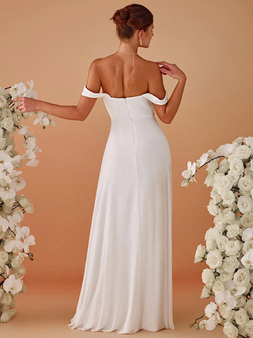 Chiffon High Waist Square Neck Wedding Dress