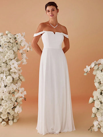 Chiffon High Waist Square Neck Wedding Dress