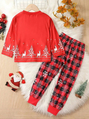 Children's Christmas Tree Print Long Sleeve Outfit, Suitable For All Seasons
