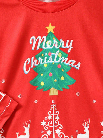 Children's Christmas Tree Print Long Sleeve Outfit, Suitable For All Seasons