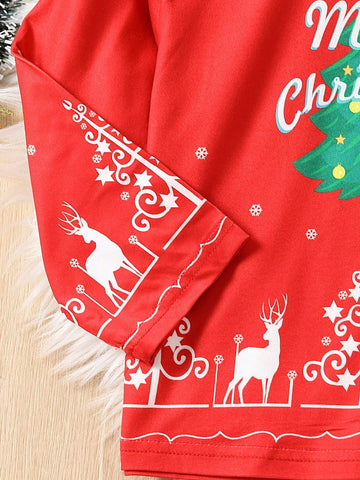 Children's Christmas Tree Print Long Sleeve Outfit, Suitable For All Seasons