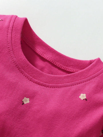 Children's Cotton Long Sleeve Dress, Cute Floral & Rabbit Applique Design, Fashionable For Autumn