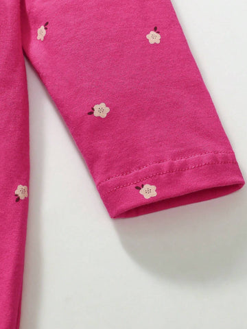 Children's Cotton Long Sleeve Dress, Cute Floral & Rabbit Applique Design, Fashionable For Autumn