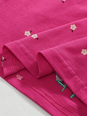 Children's Cotton Long Sleeve Dress, Cute Floral & Rabbit Applique Design, Fashionable For Autumn
