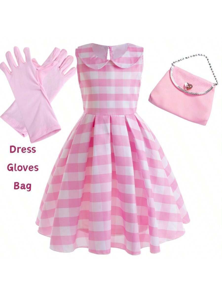 Children's Dress Sweet Pink Plaid Cosplay Party Sleeveless Dress