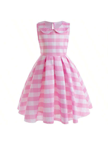 Children's Dress Sweet Pink Plaid Cosplay Party Sleeveless Dress