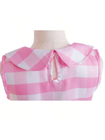 Children's Dress Sweet Pink Plaid Cosplay Party Sleeveless Dress