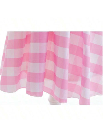 Children's Dress Sweet Pink Plaid Cosplay Party Sleeveless Dress