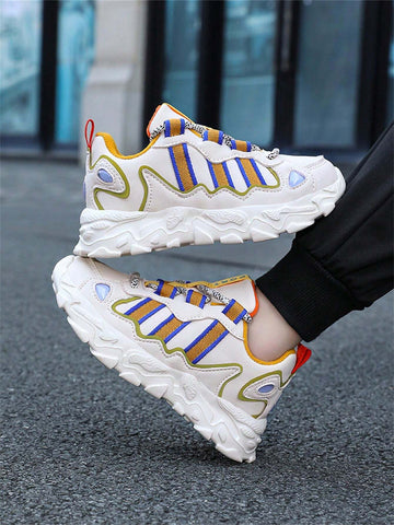 Children's Fall New Leather Uppers Non-Slip Anti-Odor Fashion Handsome Big Kid Boys Running Shoes, Beige